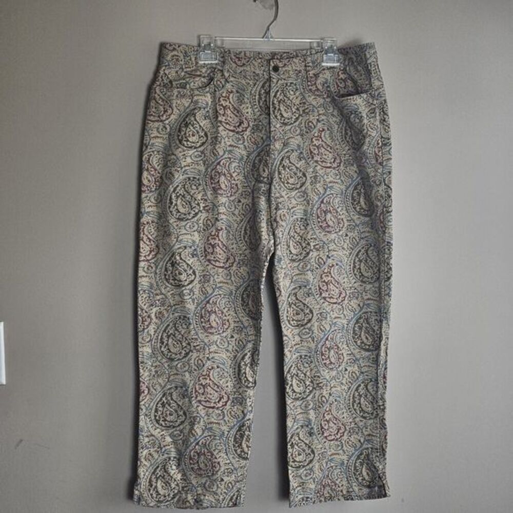 Vtg Lauren Ralph Lauren Pants Women's Size 16 Linen Blend Beige Paisley‎ Preppy